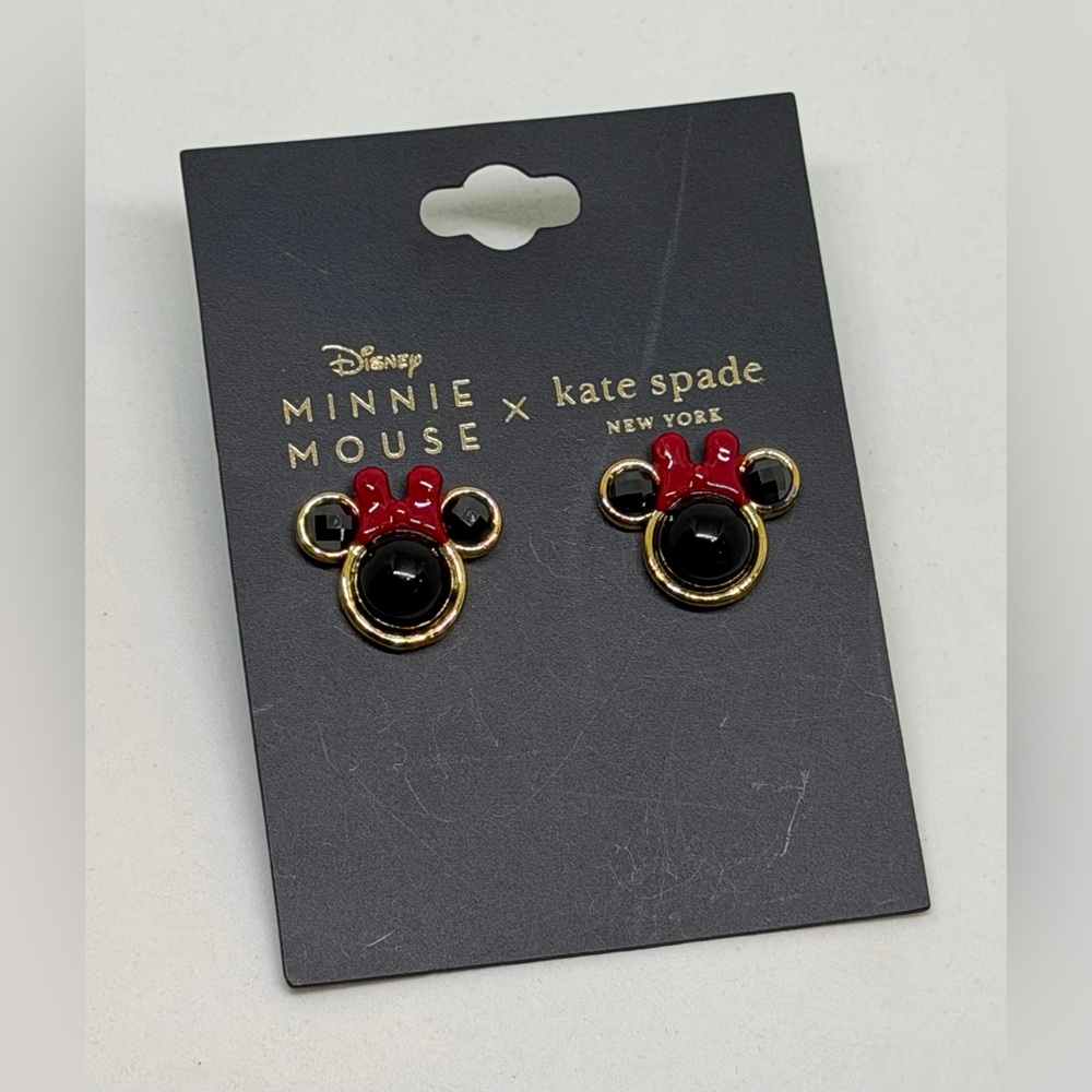 NEW Disney Minnie Mouse x Kate Spade Stud Earrings Black Gold Red Bow Jewelry - Picture 4 of 5